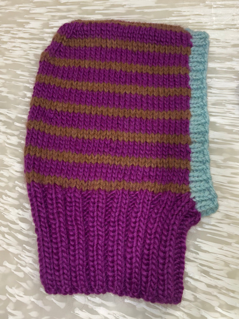 Knitted purple and brownstriped Balaclava 